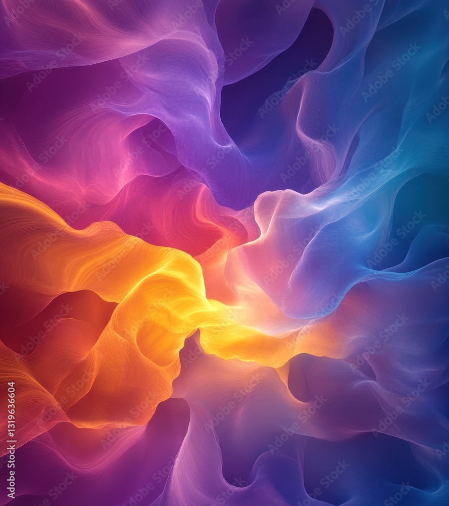 Poster ethereal abstract waves of colorful soft light flowing in a dynamic cosmic dance representing motion