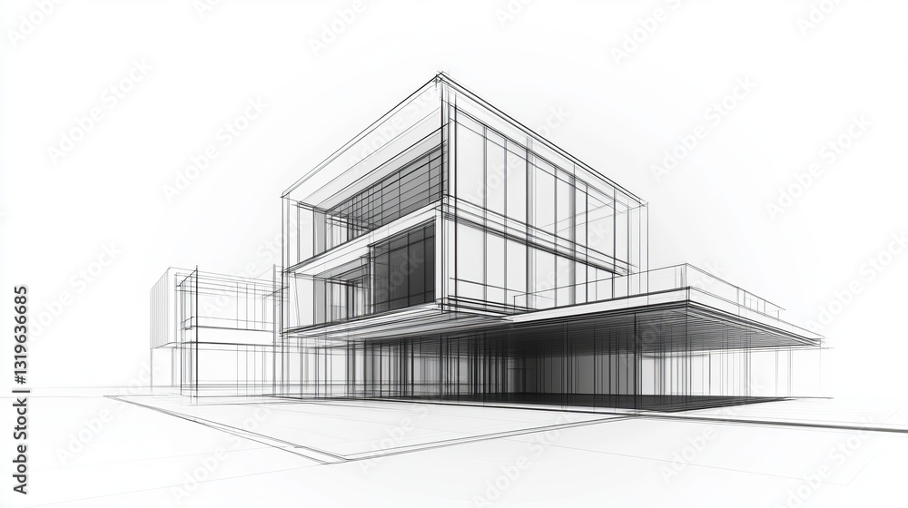 Poster 3d illustration of modern architecture in an urban setting featuring architectural building construc