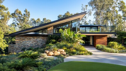 Obraz premium Modern house exterior with landscaped yard
