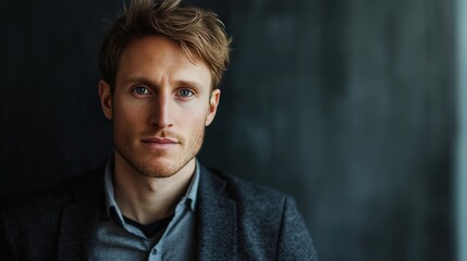 Fototapeta premium Confident Young Man in a Stylish Outfit Against a Dark Background