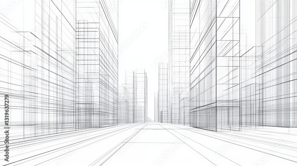 Poster 3d illustration of imaginative architecture with a perspective design of a modern abstract urban lan