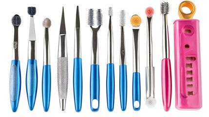 Assortment of interdental brushes on white background
