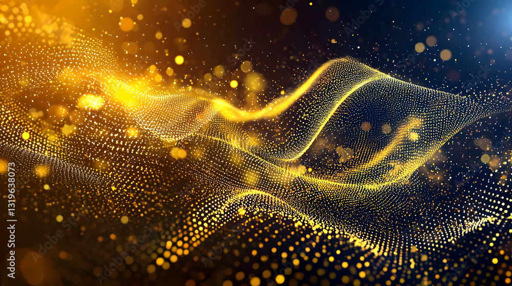 Poster Abstract Golden Wave Of Particles On Dark Backdrop with Bokeh Lights Illuminating Elegant Design