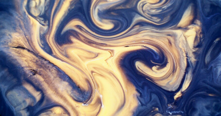 Ink stains. Blend flow. Blur blue yellow golden color chemical water marble particles enamel...
