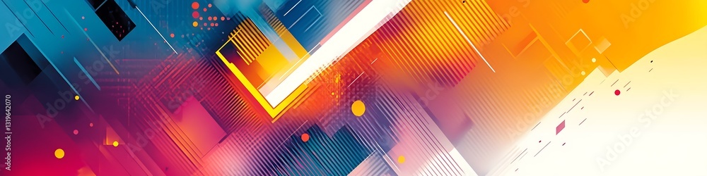 Aufkleber abstract geometric digital art: a dynamic digital artwork explodes with vibrant colors and geometric