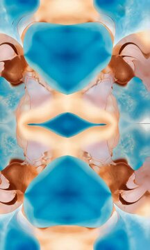 The image is a blue and white painting of a mountain range with a blue lake in the middle. The painting is abstract and has a calming effect