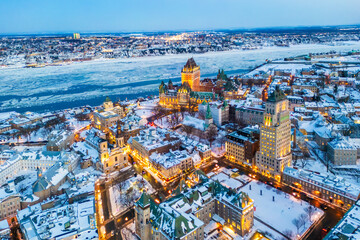 Quebec City, aerial view at blue hour