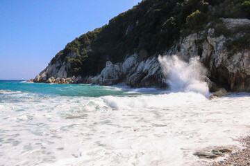 Waves hitting on the coastal rocks