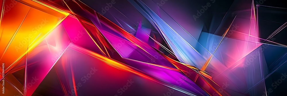 Poster abstract geometric composition: a vibrant display of dynamic, interwoven geometric shapes and lines 