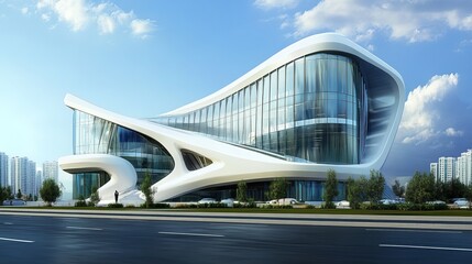 Fototapeta premium Architectural sketch of a contemporary building with a 3D rendering