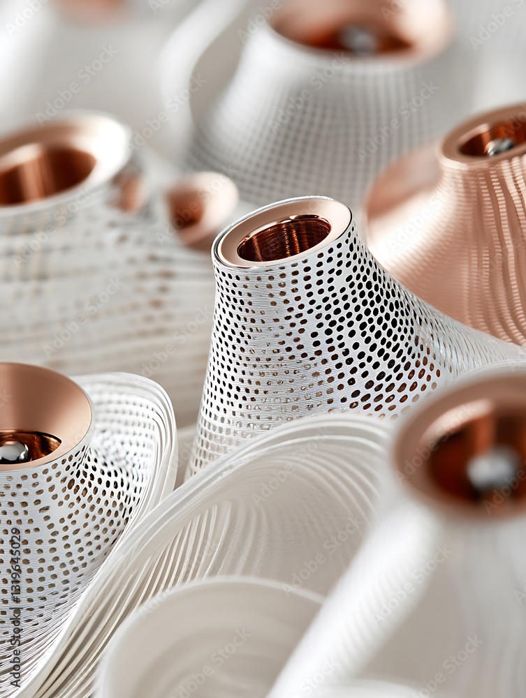 Poster elegant decorative vases with abstract perforated patterns and soft textile