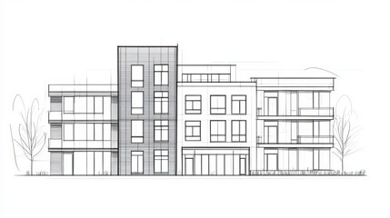 Architectural sketch of building construction plans and facades in a vector illustration