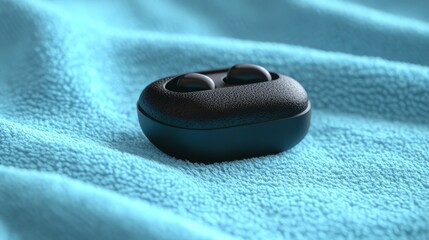 Generic Mockup Black Overview Blue Towel Logo Earbud