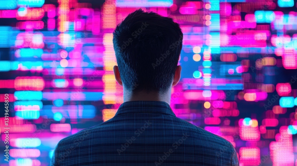 Aufkleber a visionary approach to business and economics. a person gazes at a vibrant digital display with col
