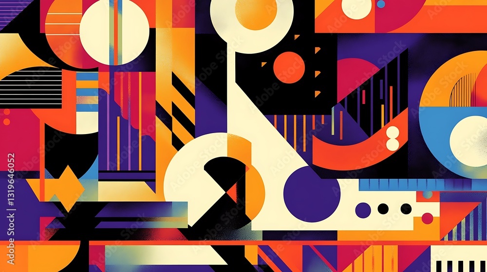 Aufkleber abstract geometric composition: a vibrant explosion of color and form. this dynamic image features a