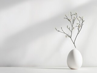 Easter decoration with egg and blooming branches creating festive atmosphere. Generative ai illustrations