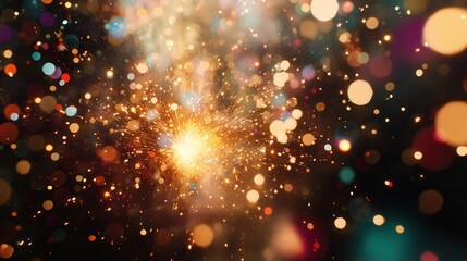 Obraz premium Vibrant explosion of light particles creating a dynamic and colorful background scene