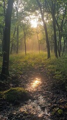 Obraz premium morning mist shrouds the valleys of the forest