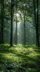 Obraz premium morning mist shrouds the valleys of the forest