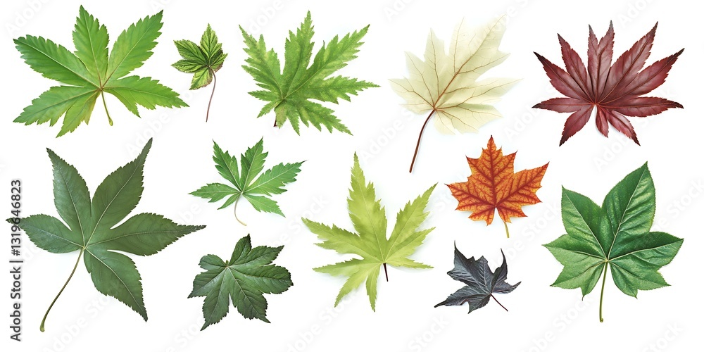 Aufkleber leaf collection: diverse array of illustrated leaves showcases an extensive collection with various 