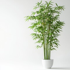 Fototapeta premium Lush Green Bamboo Plant in Minimalist White Pot with Bright Natural Lighting Decor