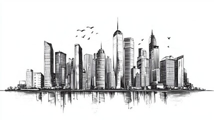 Fototapeta premium City skyline sketch in black and white featuring a cityscape illustration in vector format