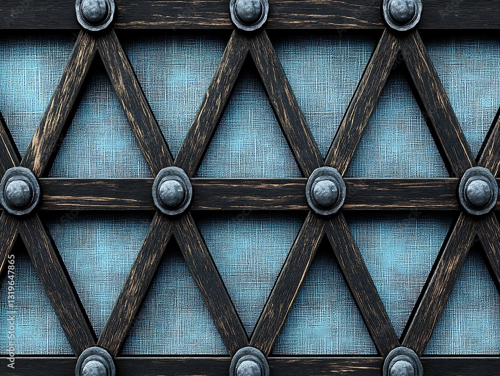 Poster rustic timber framework with metallic accents and a patterned filligree
