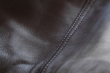 Detail shot of supple leather jacket with stitching