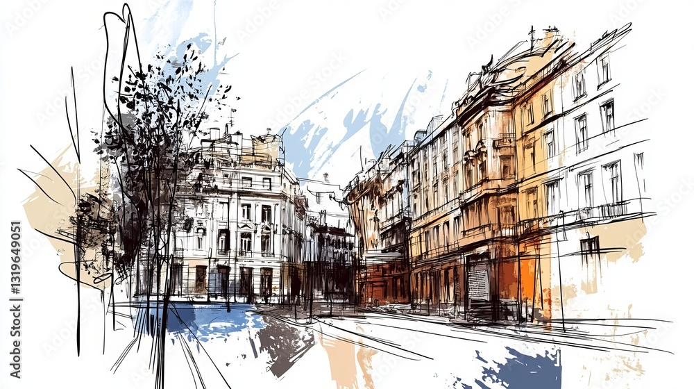 Poster cityscape sketch and urban architecture illustration in vector format