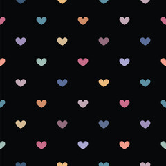 Rainbow Hearts Seamless Repeat Pattern, Black Background, Kawaii Style