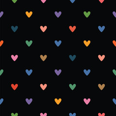 Rainbow Seamless Hearts Pattern, Neon Light, Kawaii Style