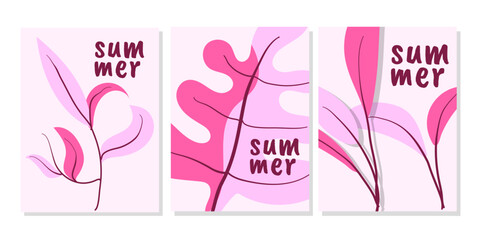 Abstract summer poster template. Creative hand drawn design. Minimalist poster with tropical leaf ornament.