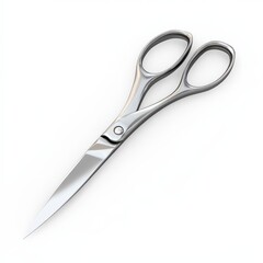 Obraz premium Realistic 3D office scissors with open metal blades on white background