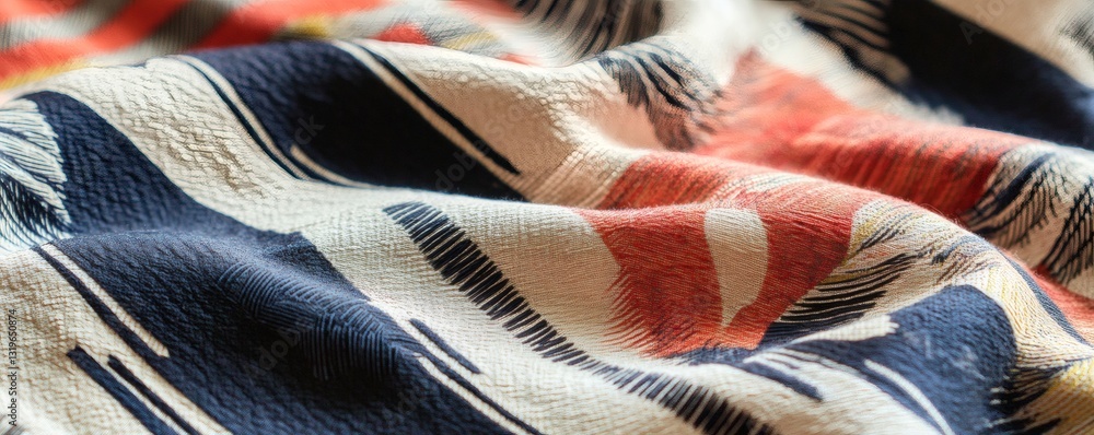 Poster close up of colorful fabric with abstract striped pattern