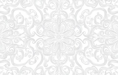 seamless floral pattern White background with an intricate light gray pattern, seamless wallpaper, symmetrical design, flat vector illustration, digital art