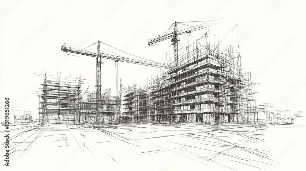 Poster handdrawn construction site line sketch in vector format