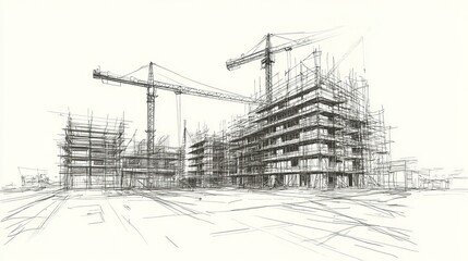 Handdrawn construction site line sketch in vector format