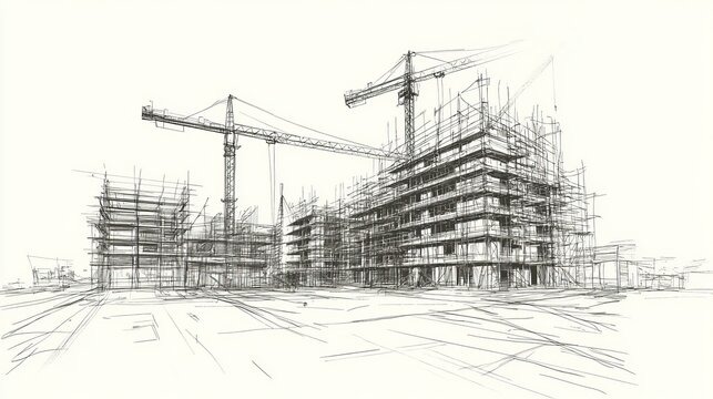 Handdrawn construction site line sketch in vector format