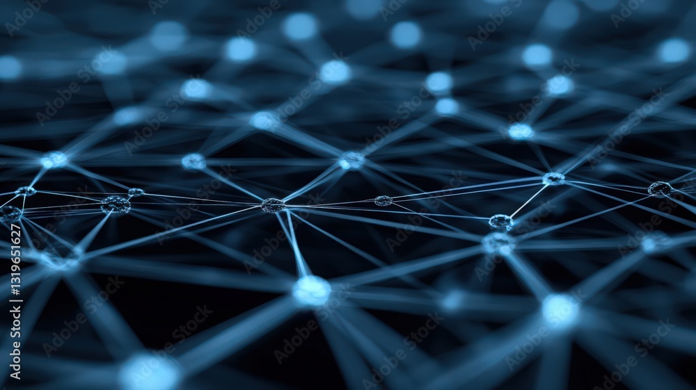 Poster abstract blue network connection: glowing nodes and lines on dark background