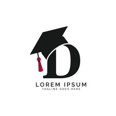 Letter D with Graduation Cap Logo. Alphabet D Education Hat icon