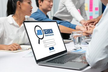 Fototapeta premium Online job search on brisk website for worker to search for job opportunities on the recruitment internet network