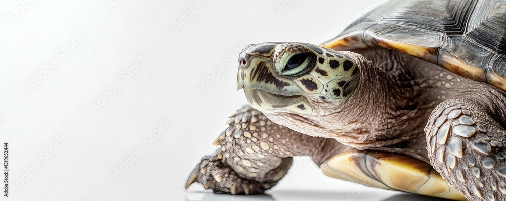 Poster the close up side view shows an elegant tortoise resting