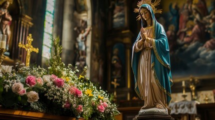 Religious statue of Mary in a church interior. Possible use Stock photo for religious imagery © thenort