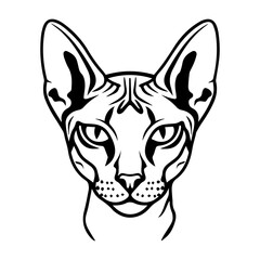 Fototapeta premium Line art illustration of an Abyssinian cat's face with elegant features and expressive eyes
