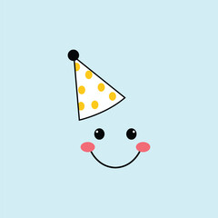 Cute Smiling Face with Party Hat Design for Celebrations and Events, Ideal for Birthdays, Invitations, and Greeting Cards