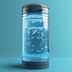 Realistic 3D office water cooler with transparent tank bubbling