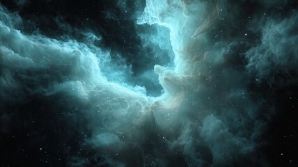 Teal And Gray Nebula In Dark Space With Stars