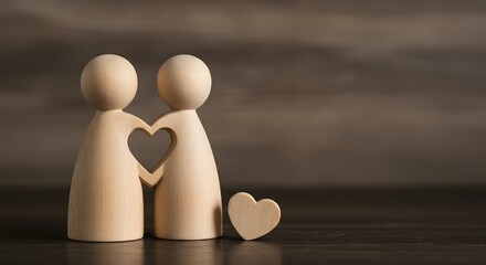 Wooden Figurines Embracing Heart: A Symbol of Love and Unity