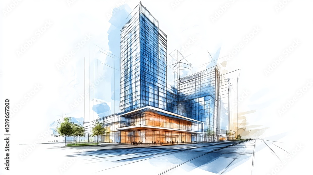 Poster sketch of a highrise building in architecture