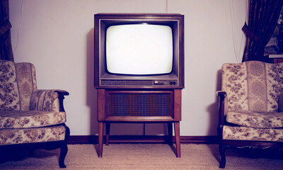 An old TV as a center of home warmth and harmony, vintage comfort